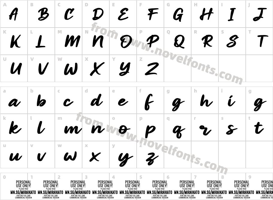 Miraikato Script PERSONAL USE Bold ItalicCharacter Map