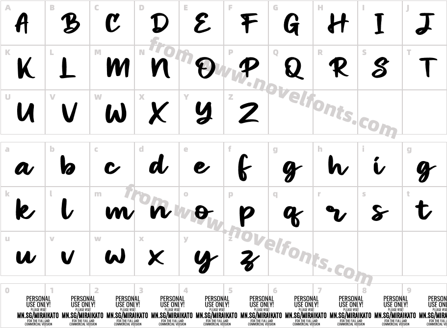 Miraikato Script PERSONAL USE BoldCharacter Map