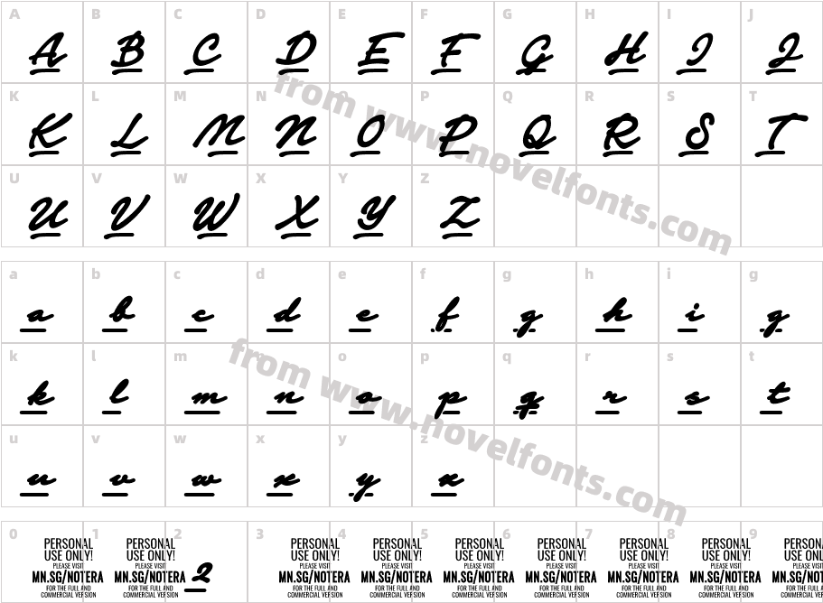 Notera 2 Underline PERSONAL USE BlackCharacter Map