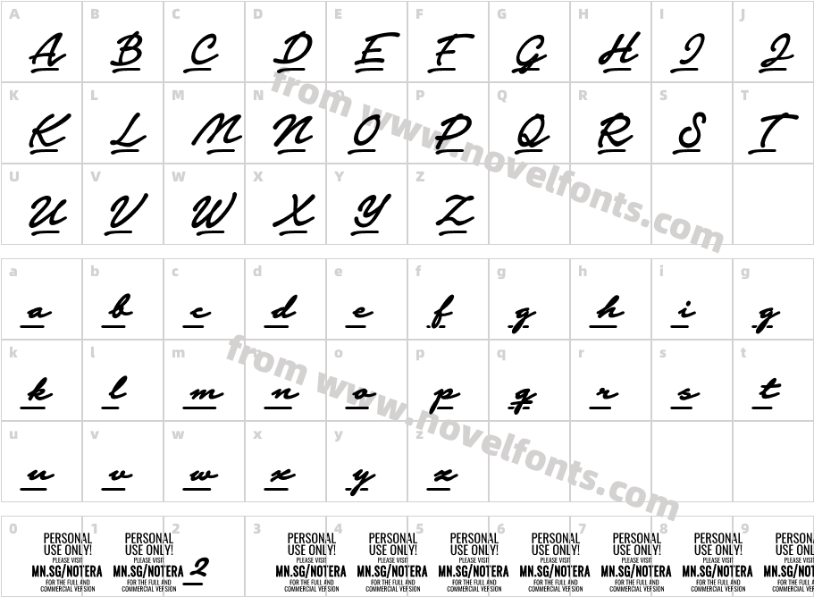 Notera 2 Underline PERSONAL USE BoldCharacter Map