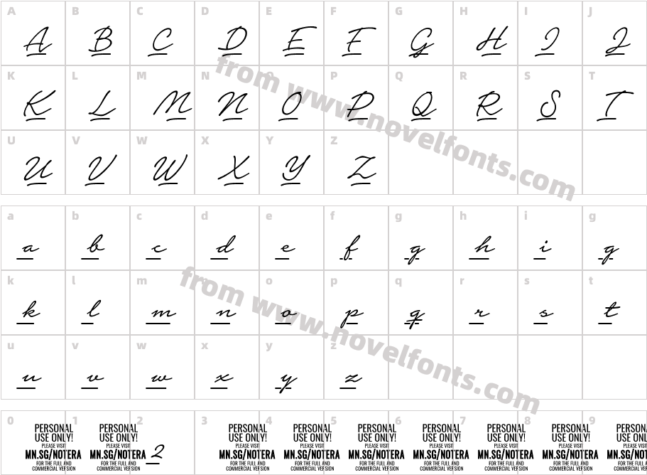 Notera 2 Underline PERSONAL USE LightCharacter Map
