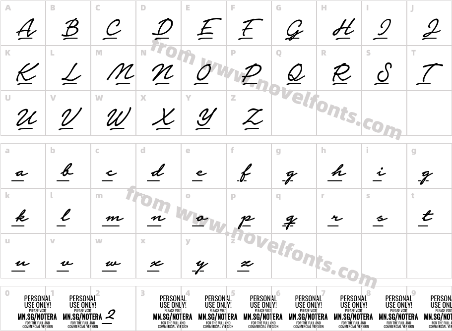 Notera 2 Underline PERSONAL USE MediumCharacter Map