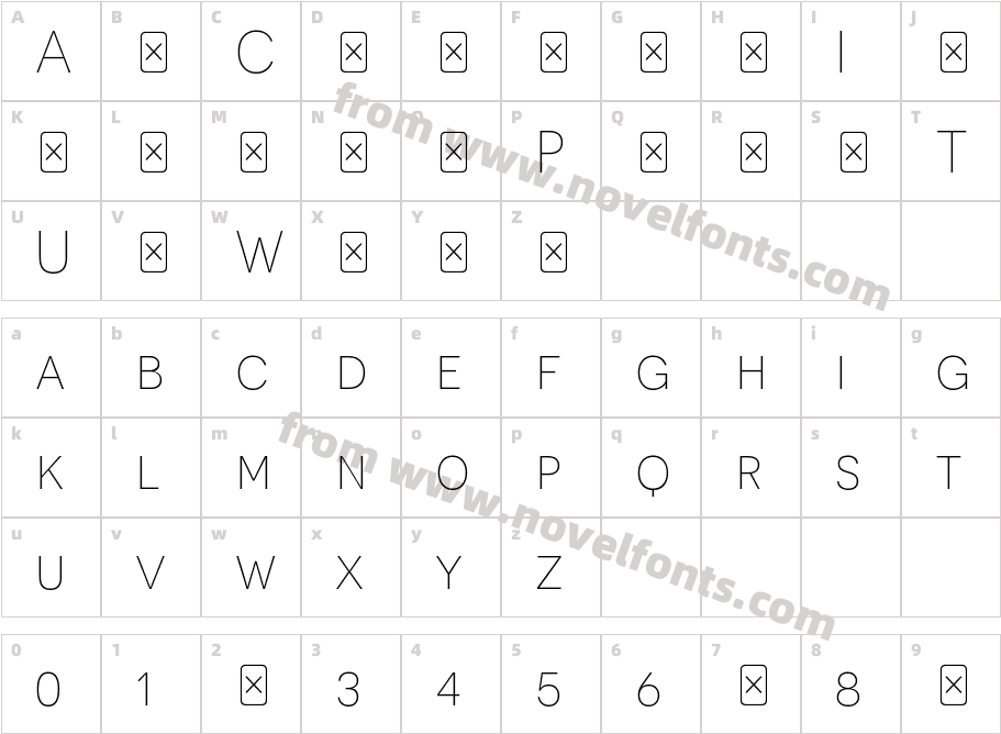 Novecento sans Ultra LightCharacter Map