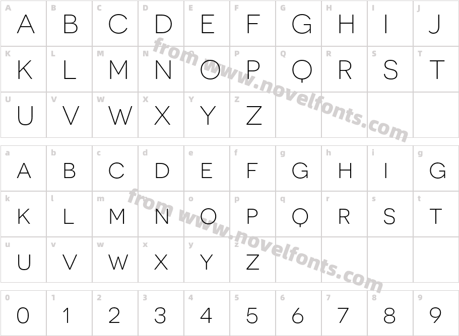 Novecento sans wide LightCharacter Map