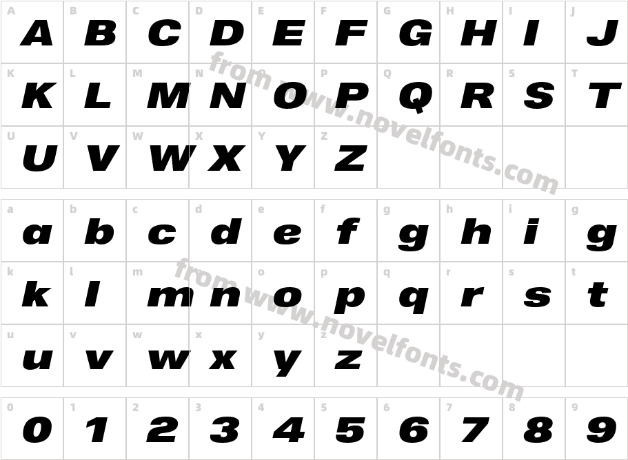 Nuber Next Black Extended ItalicCharacter Map