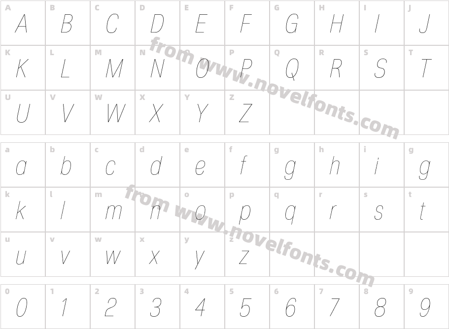 Nuber Next Thin Condensed ItalicCharacter Map