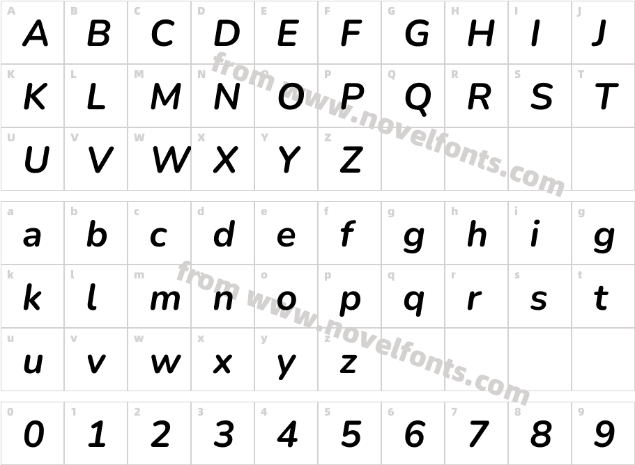 Nunito Bold ItalicCharacter Map