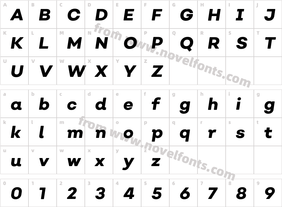 Nutmeg Extra Bold ItalicCharacter Map