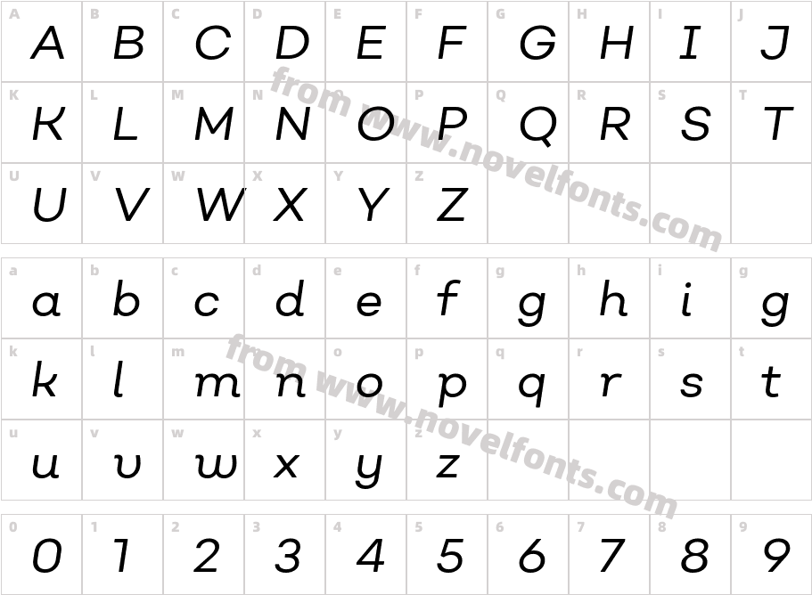 Nutmeg Headline Book ItalicCharacter Map