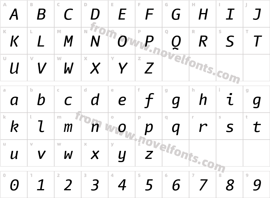 Nuvo Mono Web Medium Italic W03 RgCharacter Map