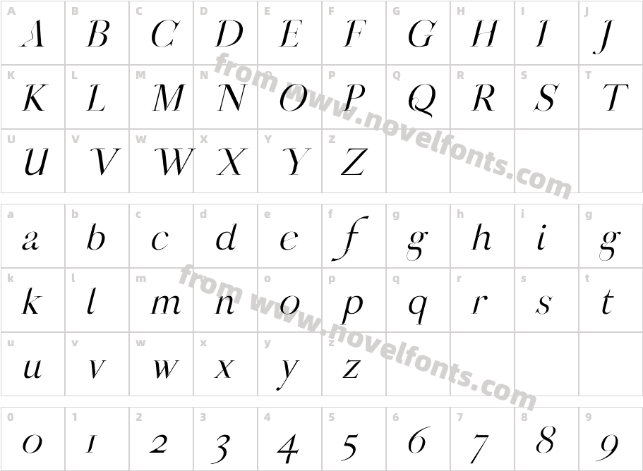 OGNES ItalicCharacter Map