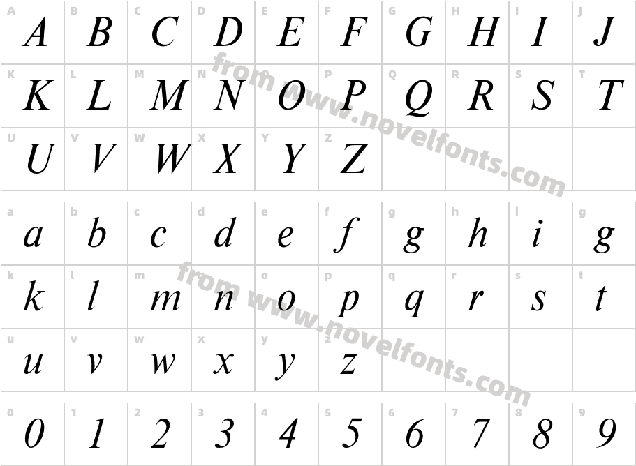 OPTI Times Roman ItalicCharacter Map