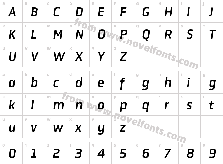 Obvia ItalicCharacter Map