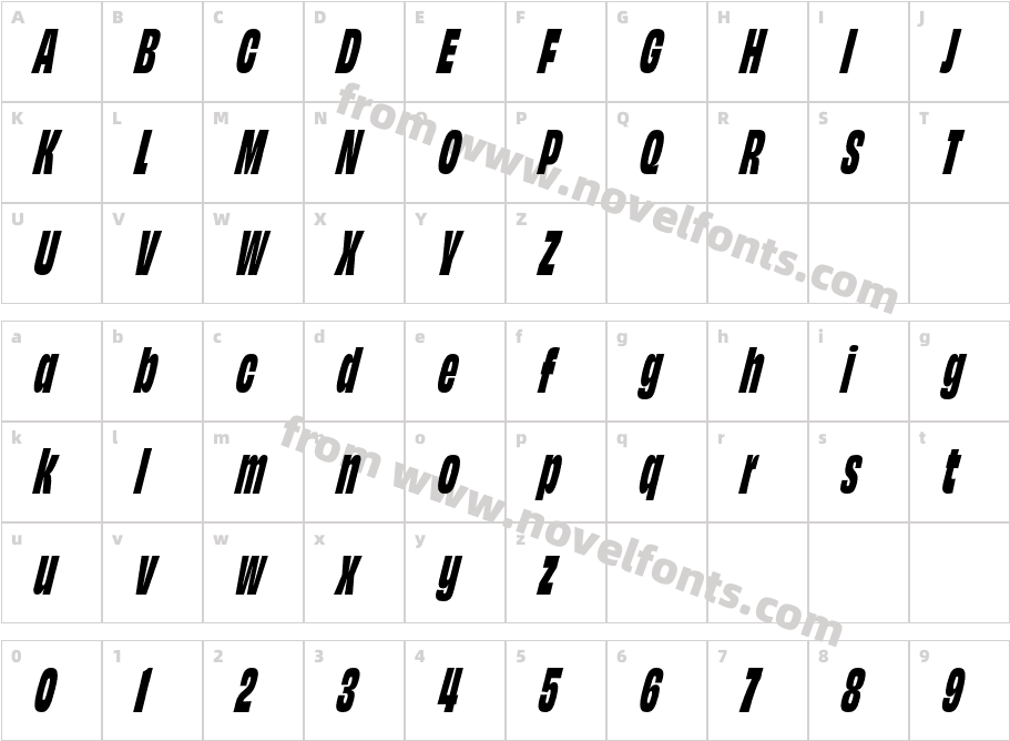 Obviously Cond Blck ItalicCharacter Map