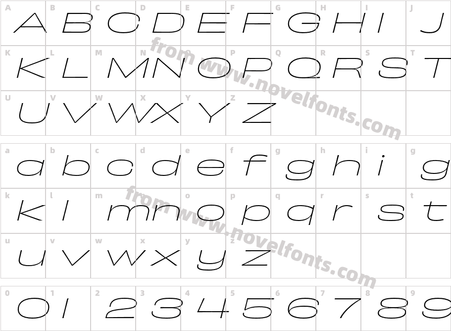 Obviously Extd Thin ItalicCharacter Map