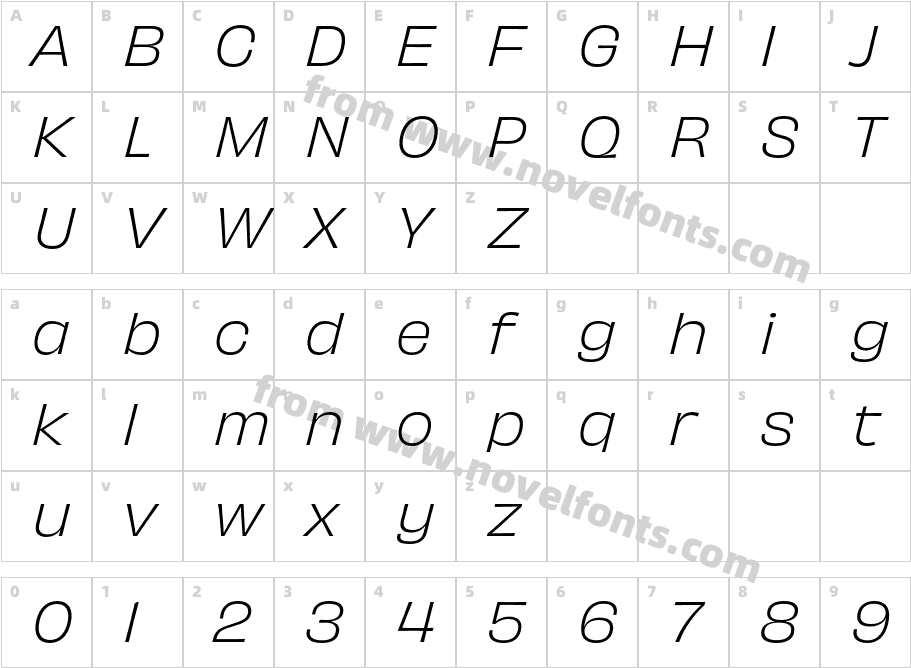Obviously Lght ItalicCharacter Map