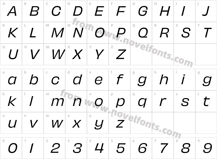 Obviously Regu ItalicCharacter Map