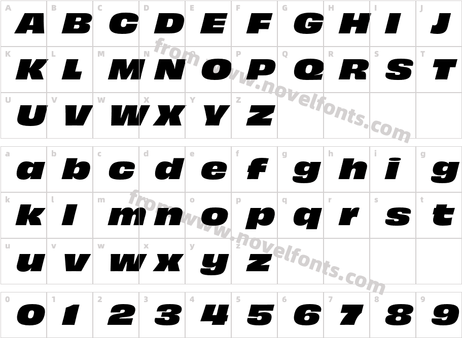 Obviously Wide Blck ItalicCharacter Map