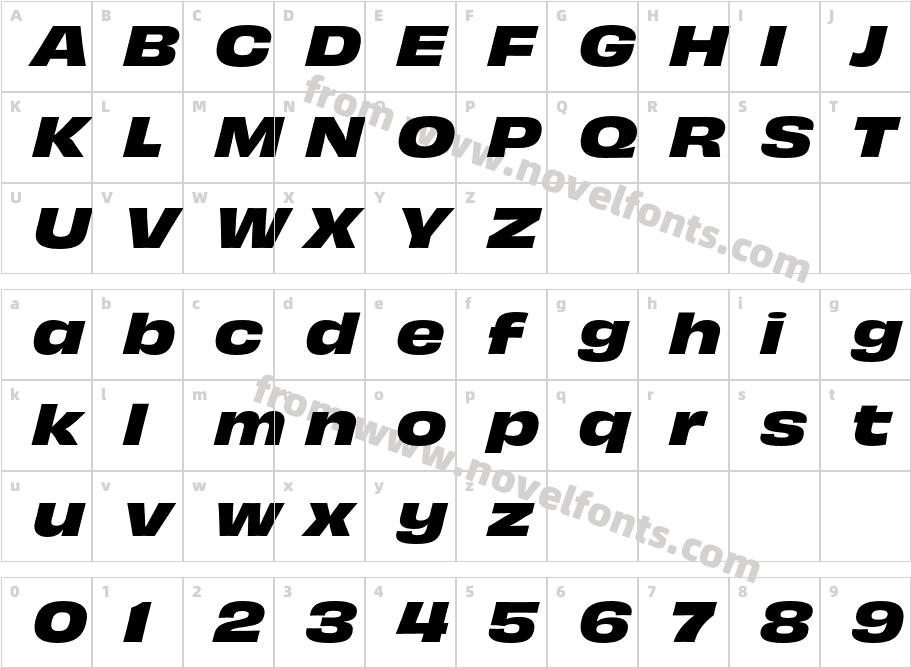 Obviously Wide Bold Bold ItalicCharacter Map