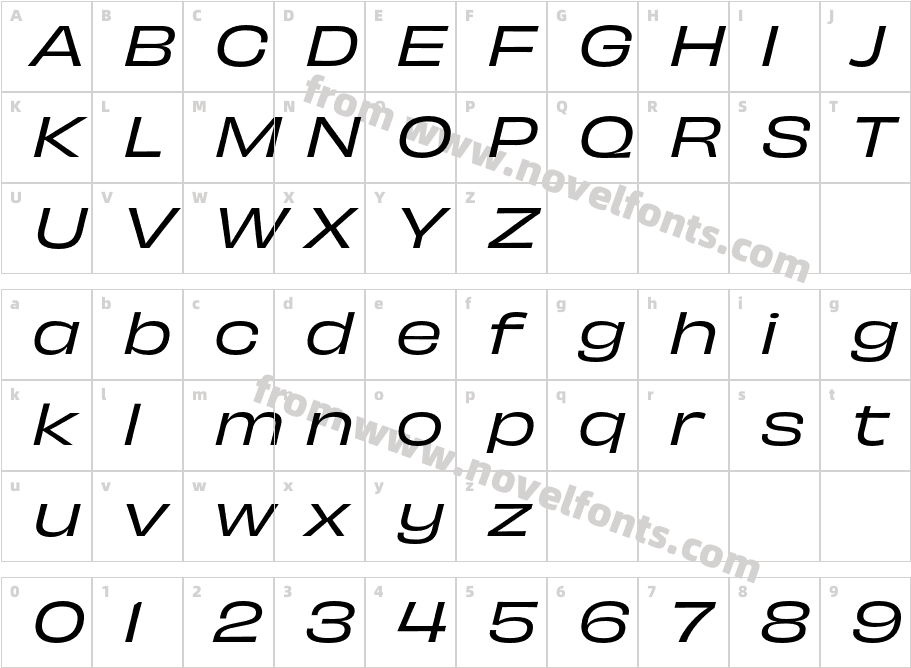 Obviously Wide ItalicCharacter Map