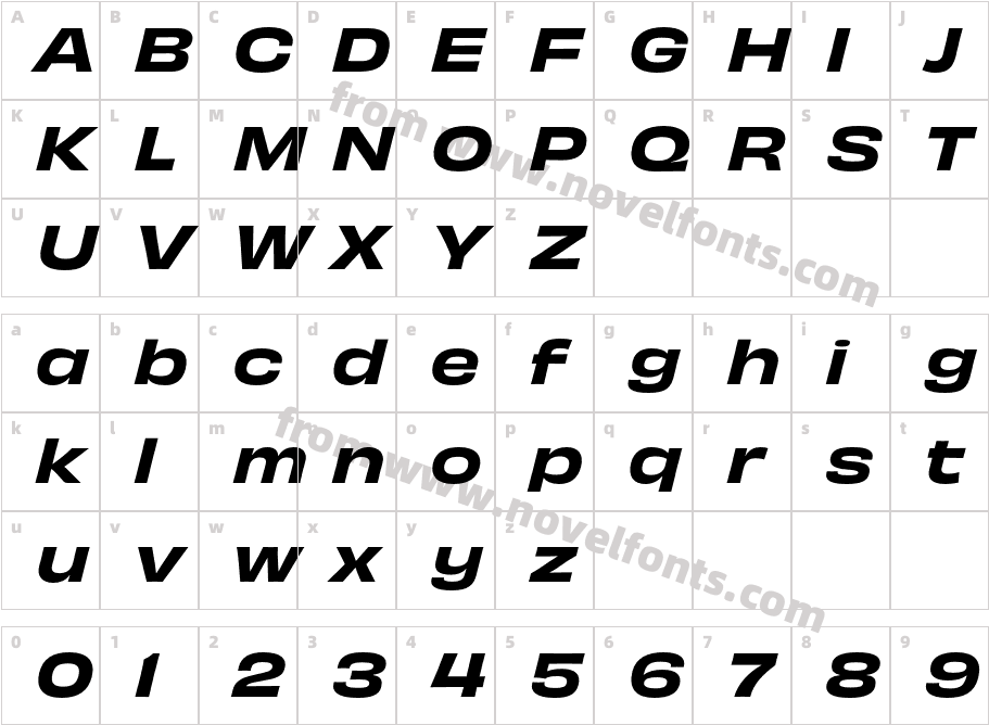 Obviously Wide Semi ItalicCharacter Map