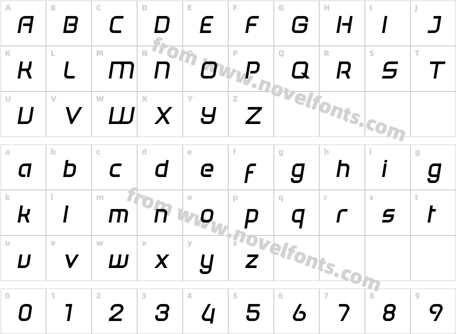 Ocean Bold ObliqueCharacter Map