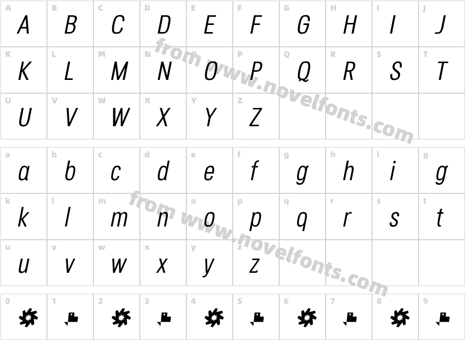 Octagen Light Light ItalicCharacter Map