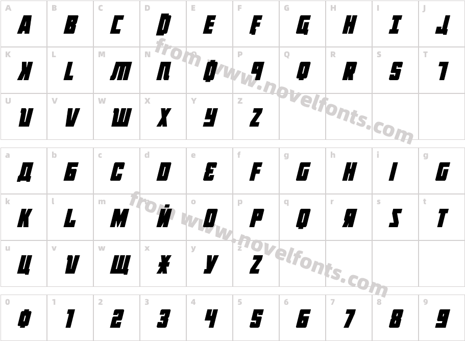 October Guard Condensed ItalicCharacter Map