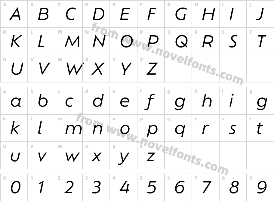 Ofelia Text ItalicCharacter Map