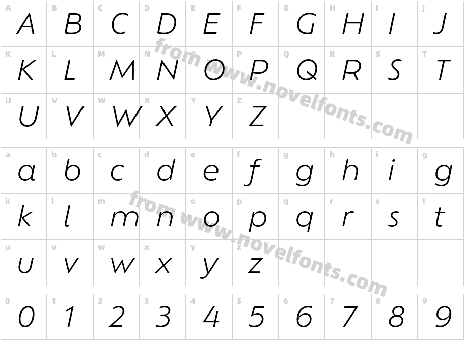 Ofelia Text Light ItalicCharacter Map