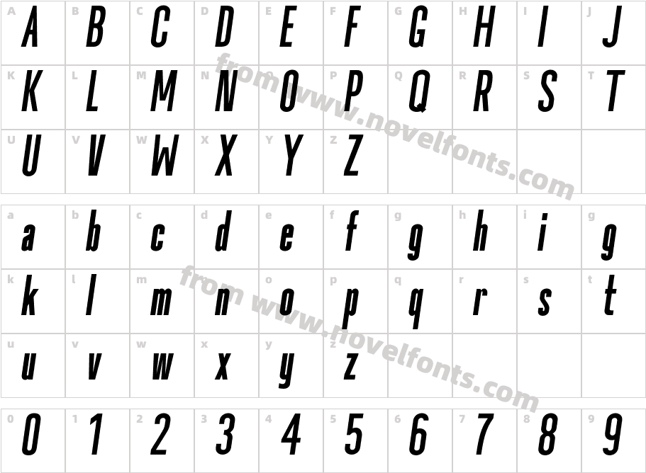 Okana Black ObliqueCharacter Map