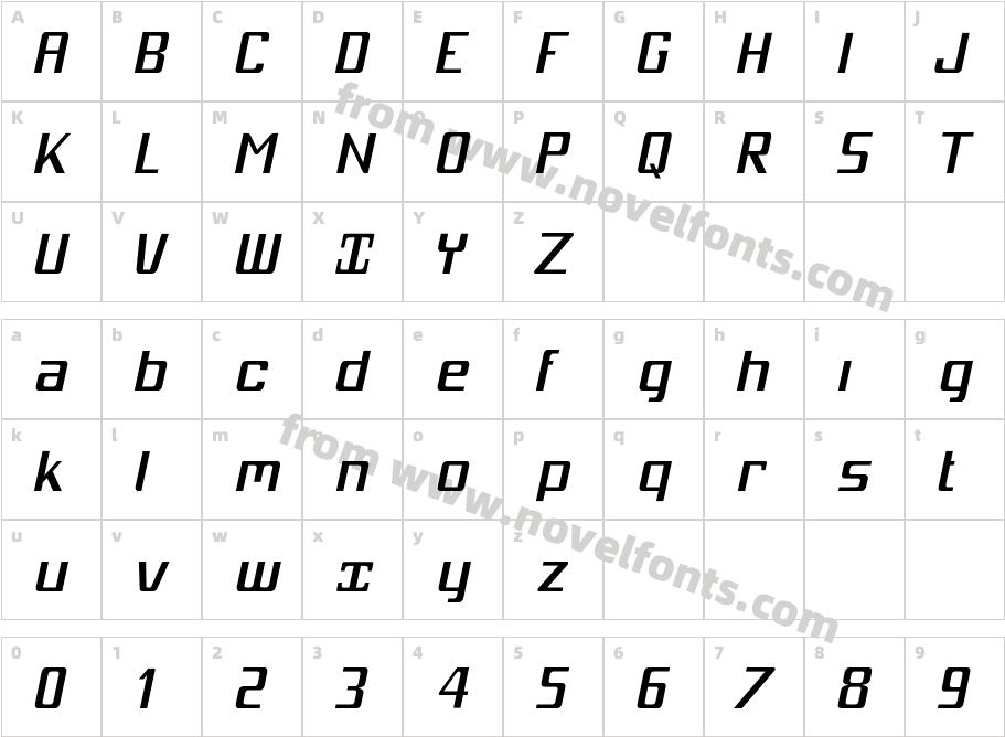 MobitaleCnd-ItalicCharacter Map