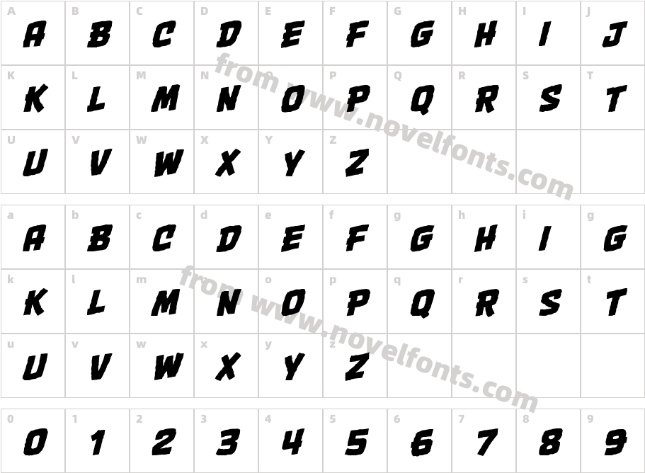One Two Punch BB ItalicCharacter Map