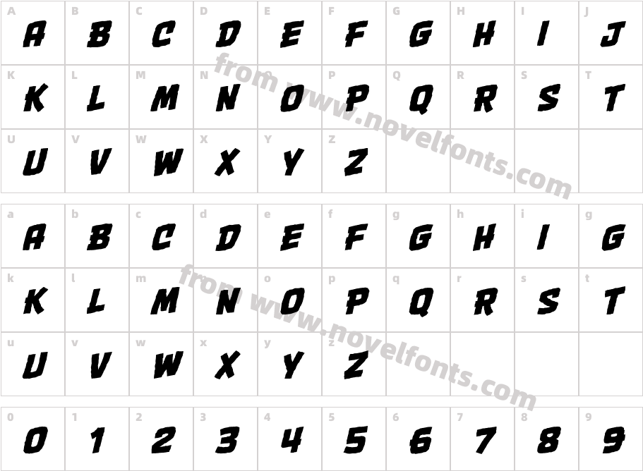 One Two PunchBB ItalicCharacter Map