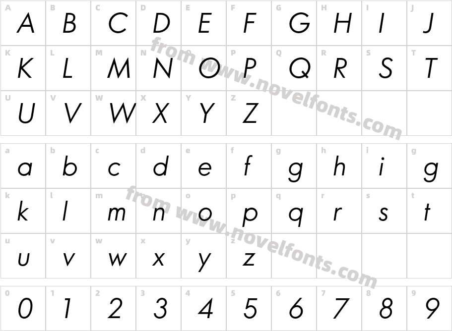 Oriflame Sans Print ObliqueCharacter Map