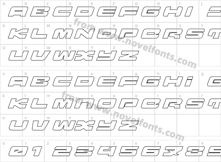 Orion Prime Italic OutlineCharacter Map