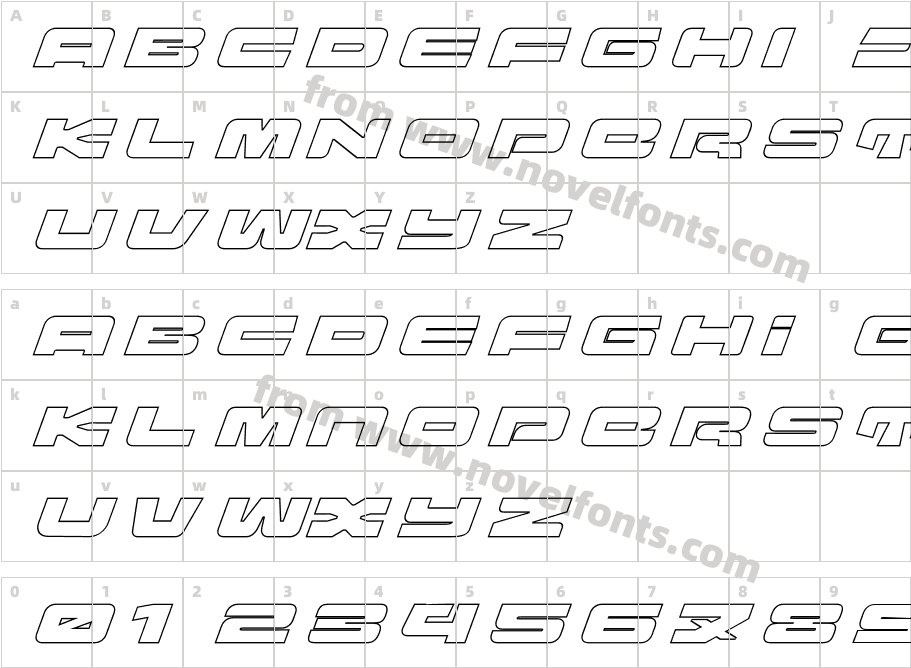 Orion Prime Italic OutlineCharacter Map