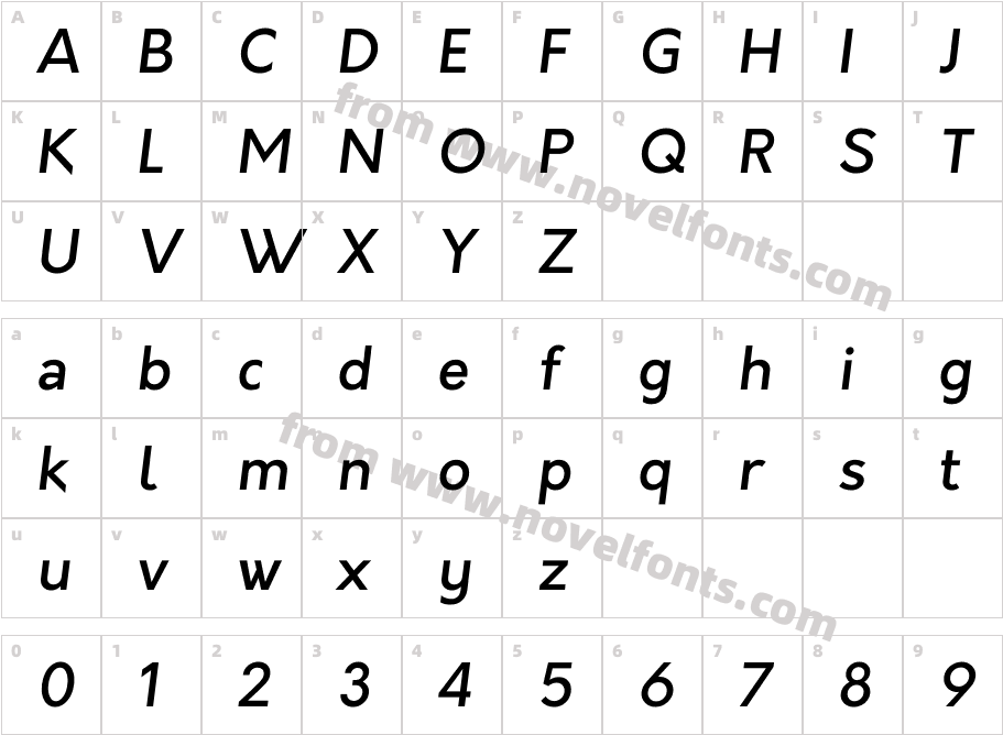 Orkney Medium ItalicCharacter Map