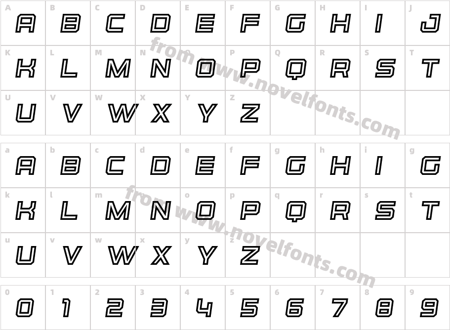 Osmica Bold Italic InlineCharacter Map