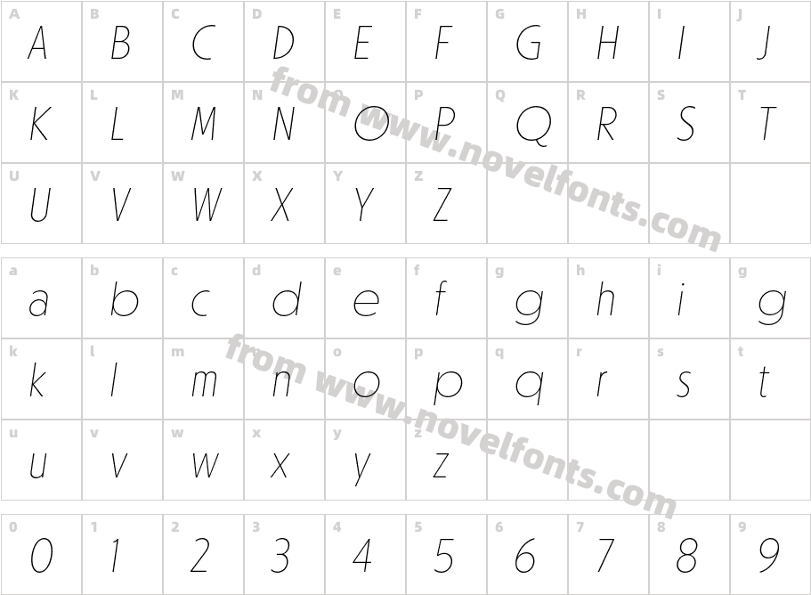 Otterco Display Thin ItalicCharacter Map
