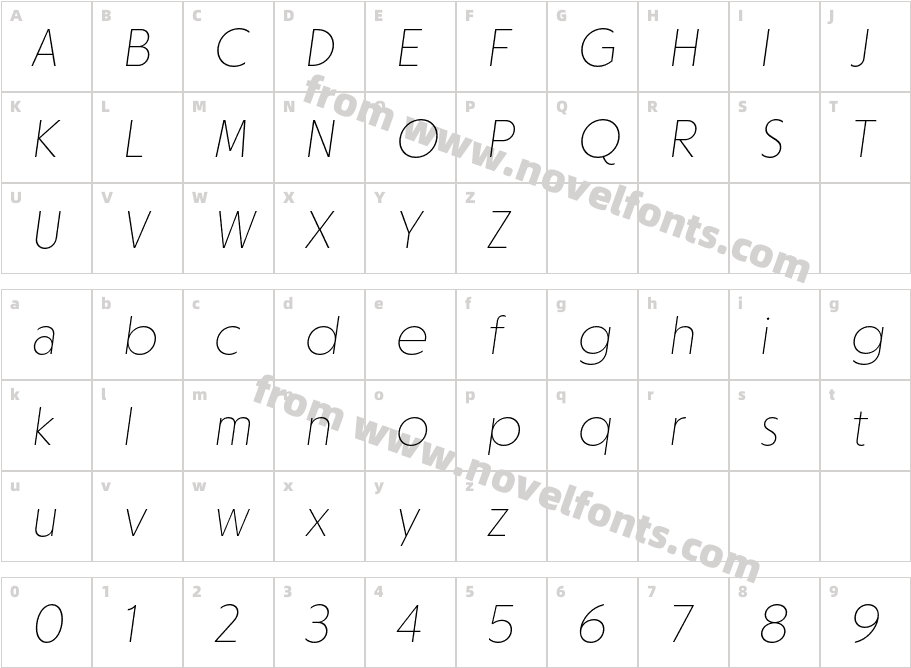 Otterco Thin ItalicCharacter Map