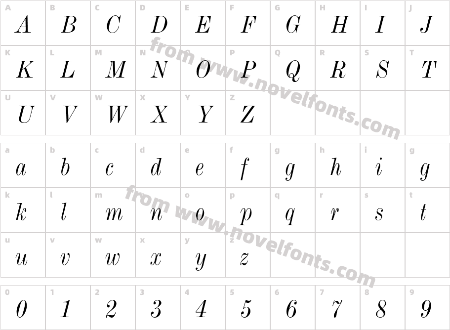 ModernMT Std Condensed ItalicCharacter Map