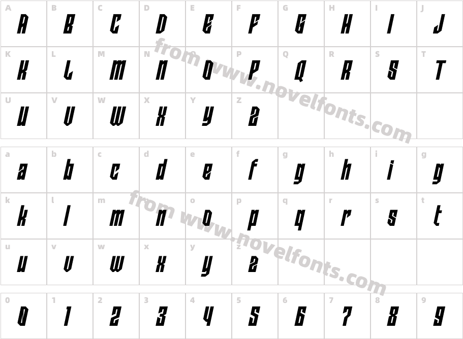 Outerion ItalicCharacter Map