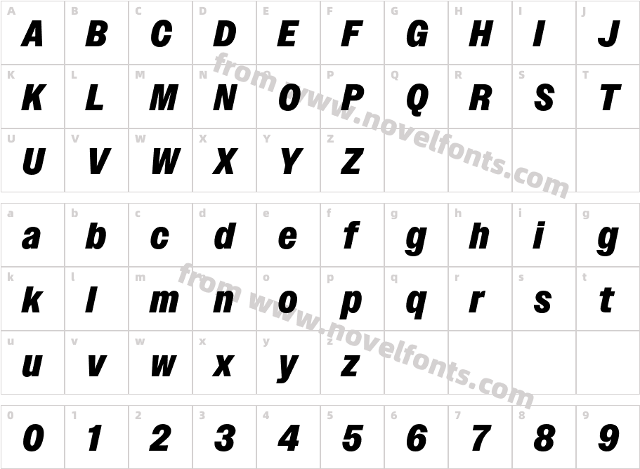 Owners Narrow Black ItalicCharacter Map
