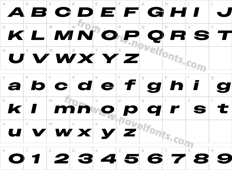 Owners XX Wide Bold ItalicCharacter Map