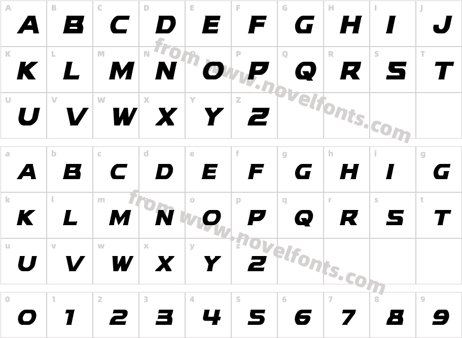 Modi Thorson Condensed ItalicCharacter Map