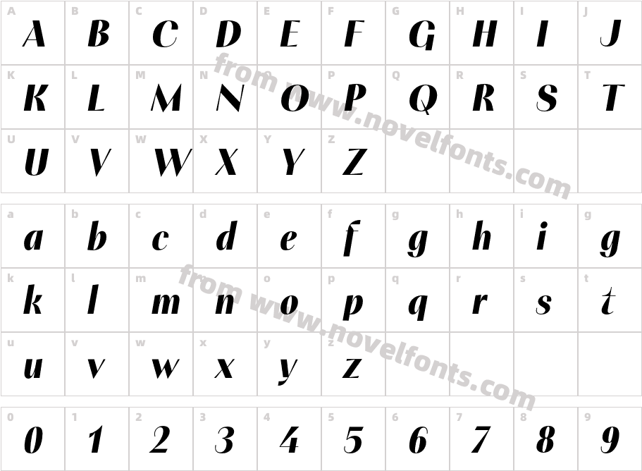 PF Marlet Display Black ItalicCharacter Map