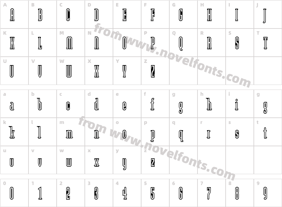 ModulaOutlinedCharacter Map