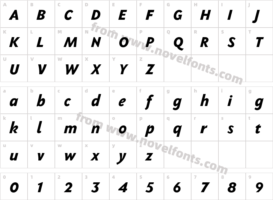 PGF Now Extra Bold ItalicCharacter Map