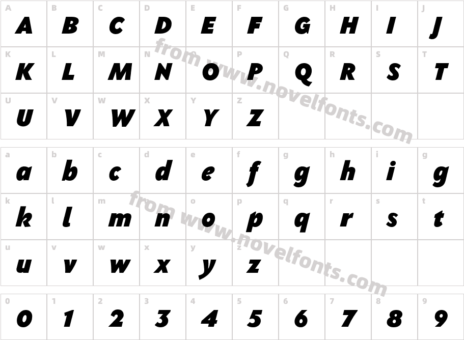 PGF Now Heavy ItalicCharacter Map